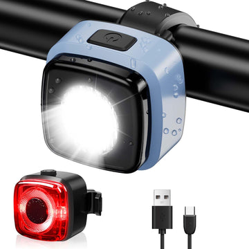 Antimi Fahrradleuchten-Set, StVZO-zugelassen Beleuchtungsset Led IPX5 Frontlicht + Rücklicht Fahrradlicht Set USB Typ C（Blau）