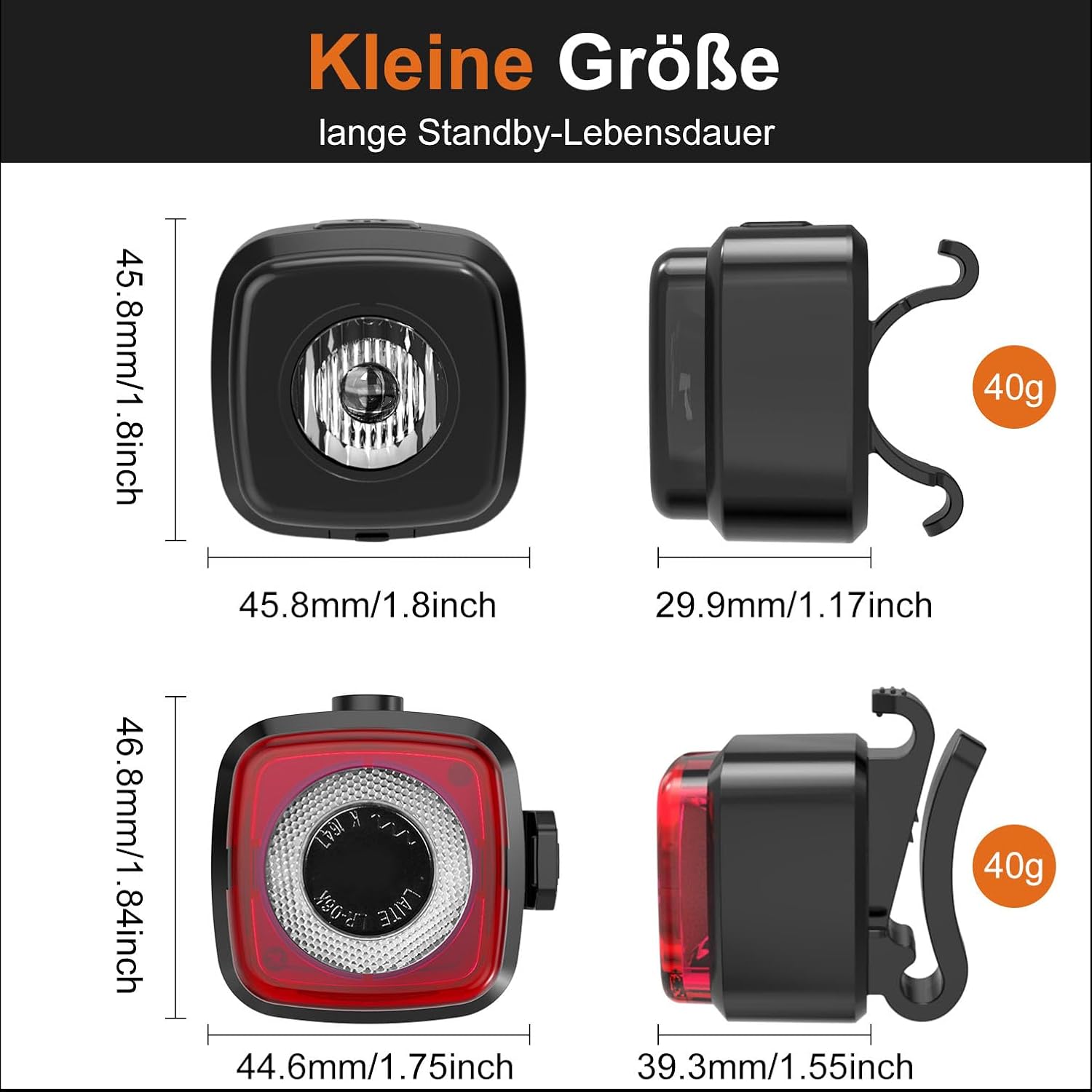 Antimi Fahrradleuchten-Set, StVZO-zugelassen Beleuchtungsset Led IPX5 Frontlicht + Rücklicht Fahrradlicht Set USB Typ C（Blau）